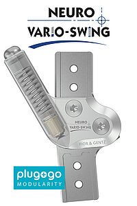 joint orthotic joint system joint for the production of an orthosis to control stabilisation of knee joint free moving monocentric with posterior offset with precisely adjustable dynamic extension stop knee angle fine adjustment spring force adjustable spring unit exchangeable