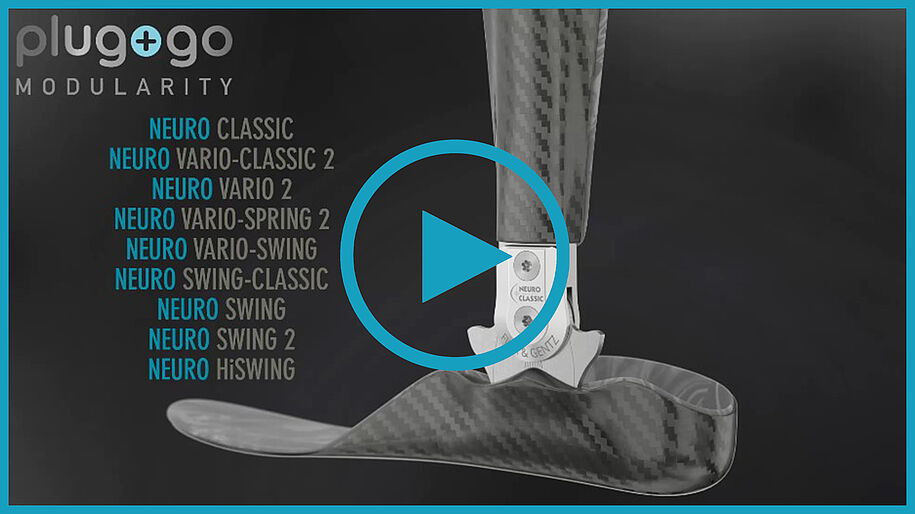 Video describing the plug + go modularity. The function of an orthosis leg orthosis paralysis orthosis can be changed by exchanging the functional unit, as the functional elements can be changed via the functional unit in both an AFO and a KAFO. The example of the NEURO VARIO CLASSIC 2 orthotic joint is shown here.