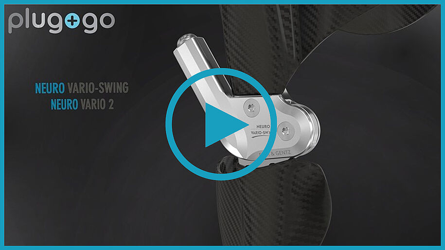 Video describing the plug + go modularity. The function of an orthosis leg orthosis paralysis orthosis can be changed by exchanging the functional unit, as the functional elements can be changed via the functional unit in both an AFO and a KAFO. Here using the NEURO VARIO SWING orthotic joint as an example.